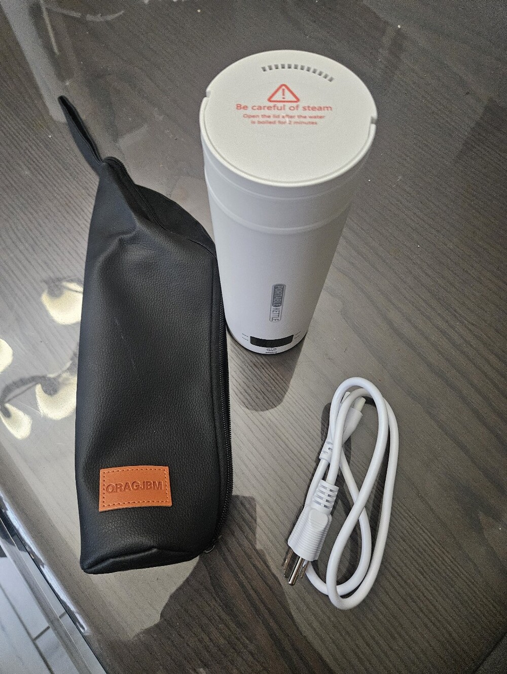 Portable White Facial Kettle with Black Carry Pouch